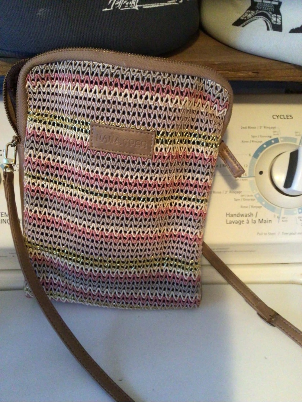 Vince Camuto Pink Multi Woven Crossbody with Tan Strap
